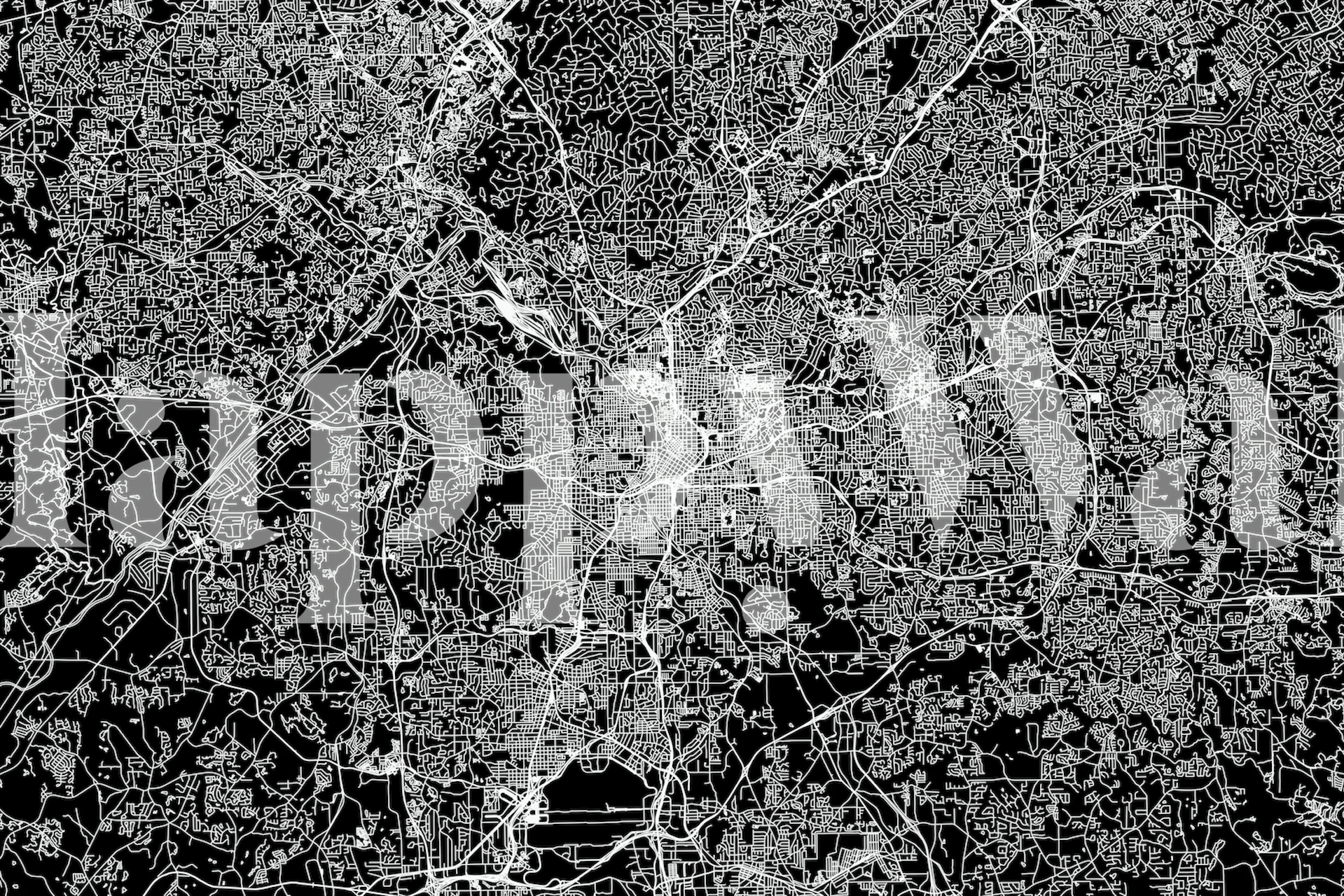 Stylish black and white map mural of Atlanta's city layout for modern interior decor.