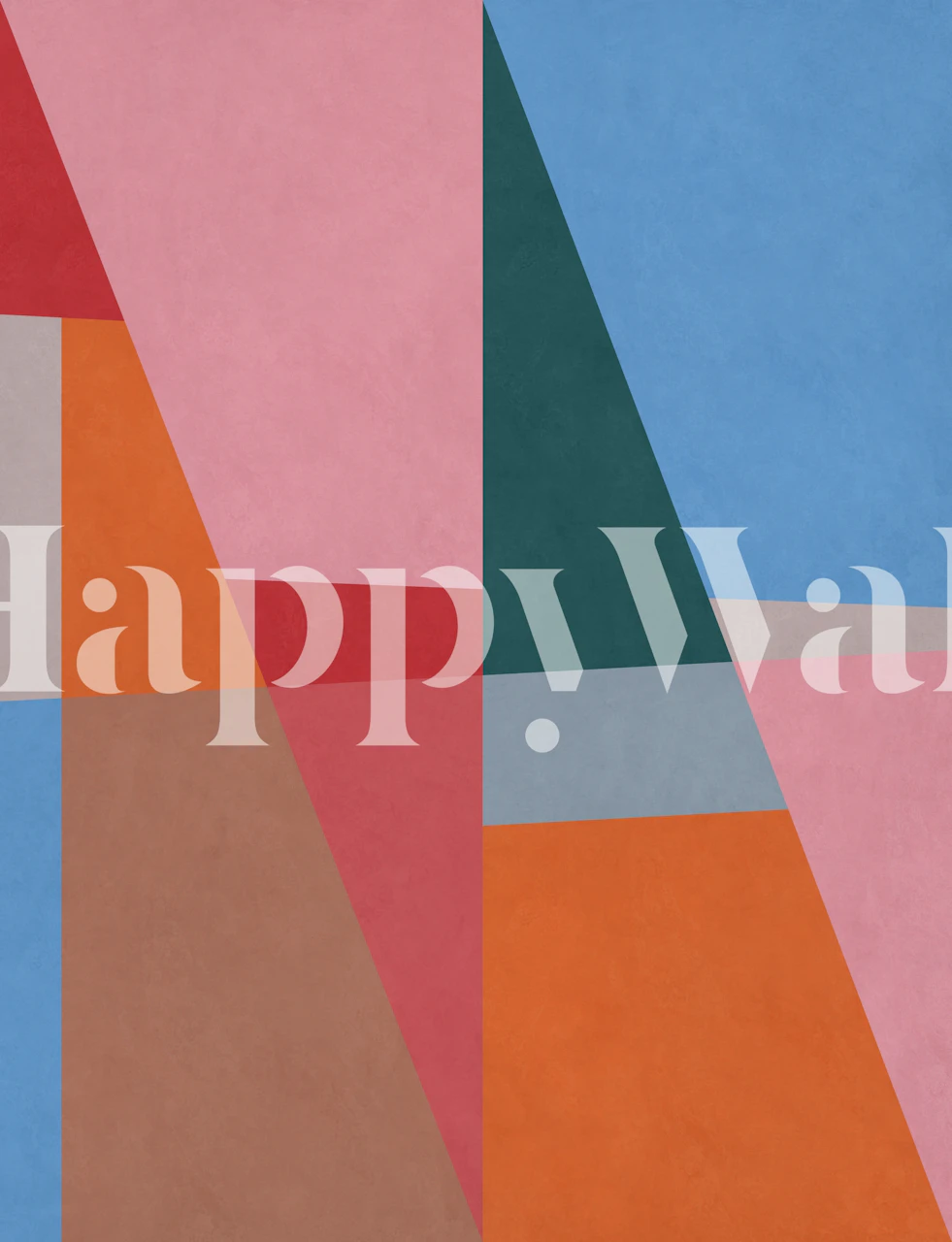 Colorful geometric shapes in pink, blue, orange, and green wallpaper