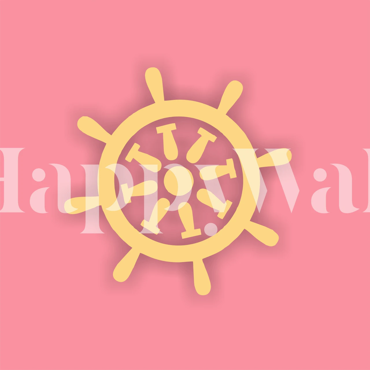 Nautical wheel design in yellow on pink background wallpaper