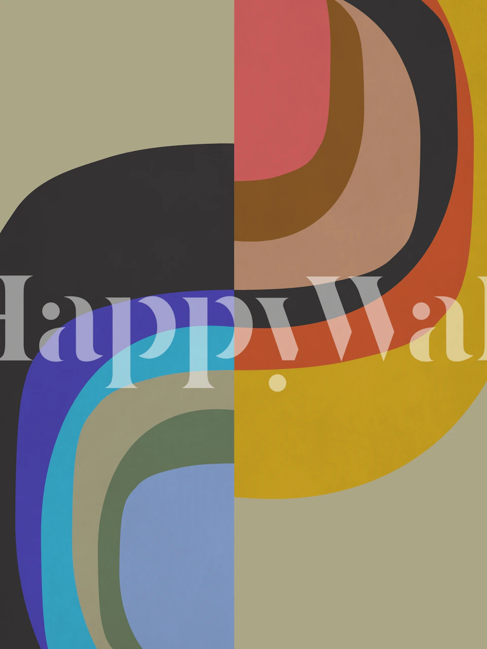 Colorful curves in black, blue, pink, yellow tones wallpaper