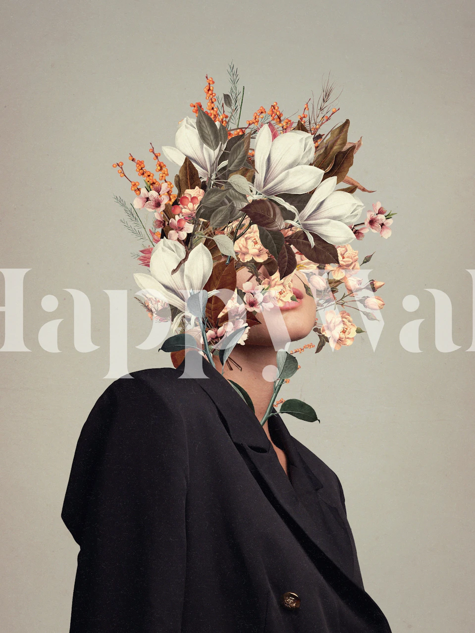 Floral portrait wallpaper featuring white flowers and greenery on a neutral background