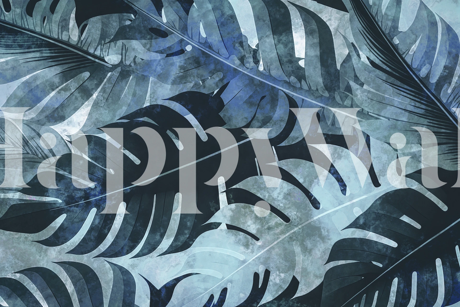 Monochrome tropical leaves wall mural in a rainforest theme