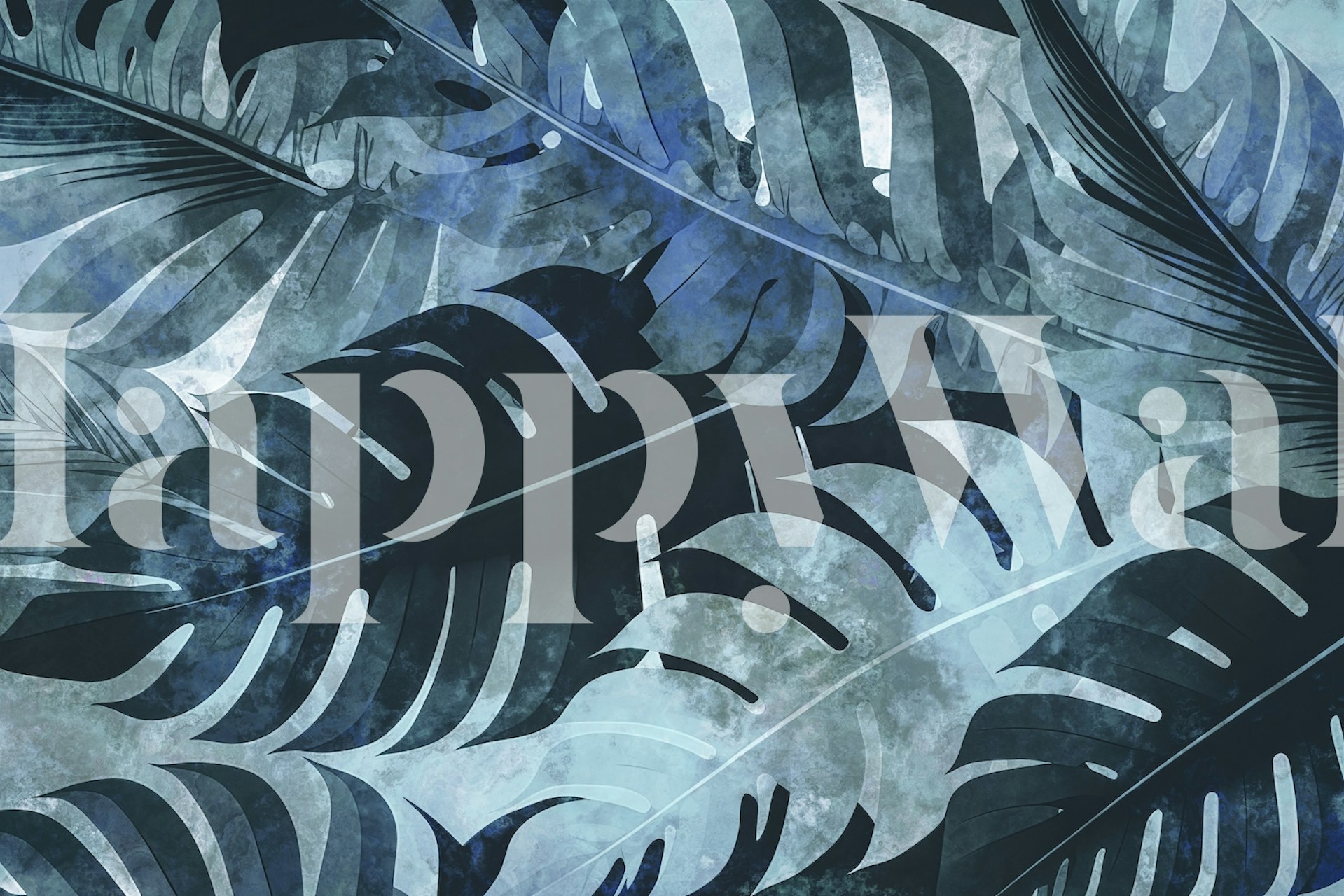 Monochrome tropical leaves wall mural in a rainforest theme