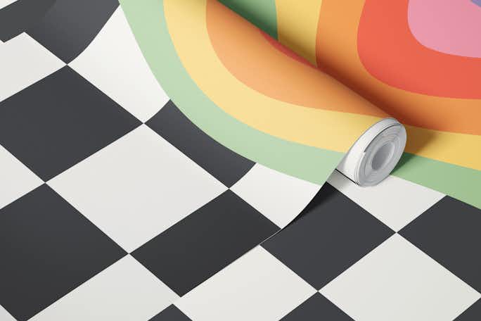 Rainbow on checkered wallwallpaper roll