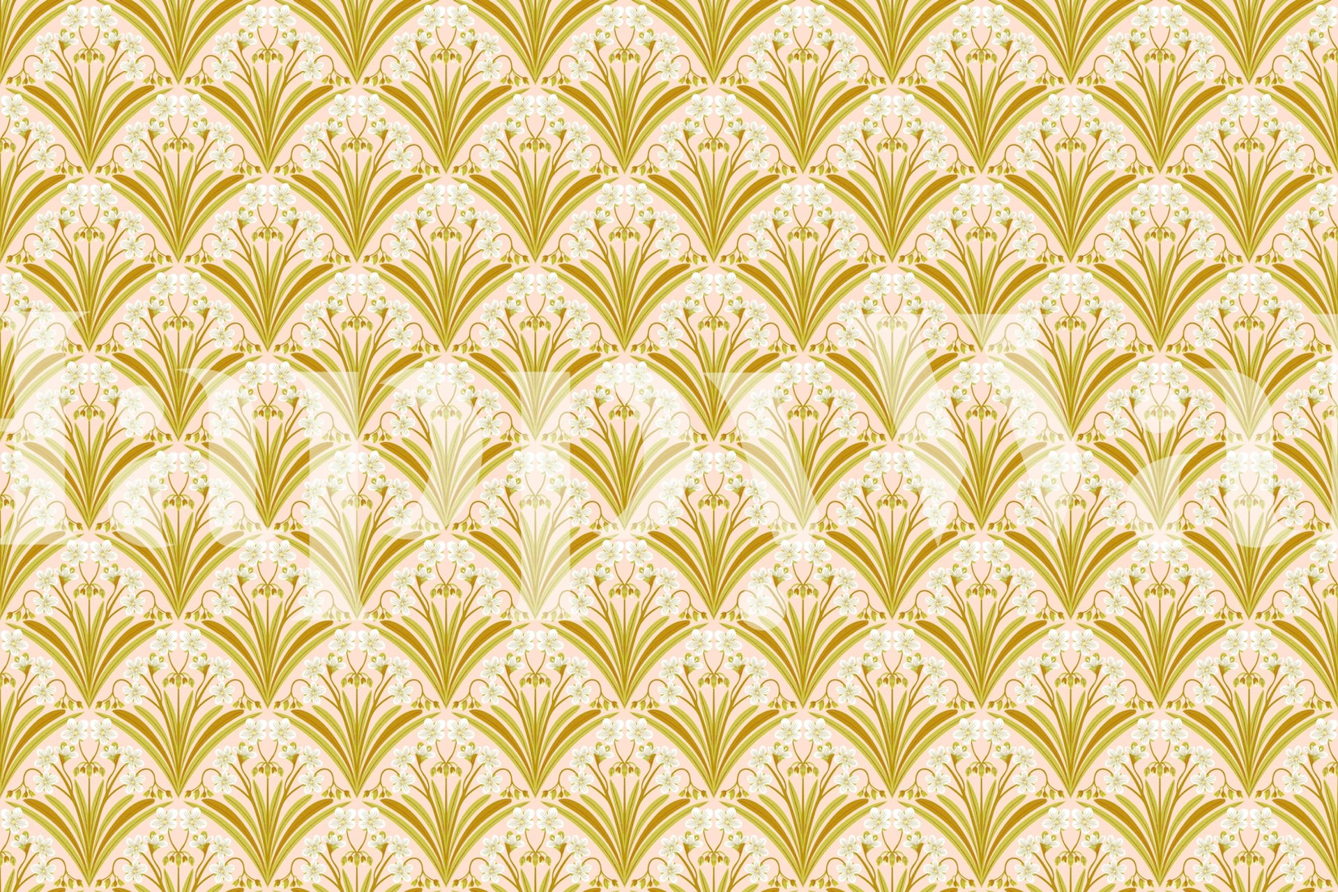 Yellow floral pattern wallpaper with art deco design