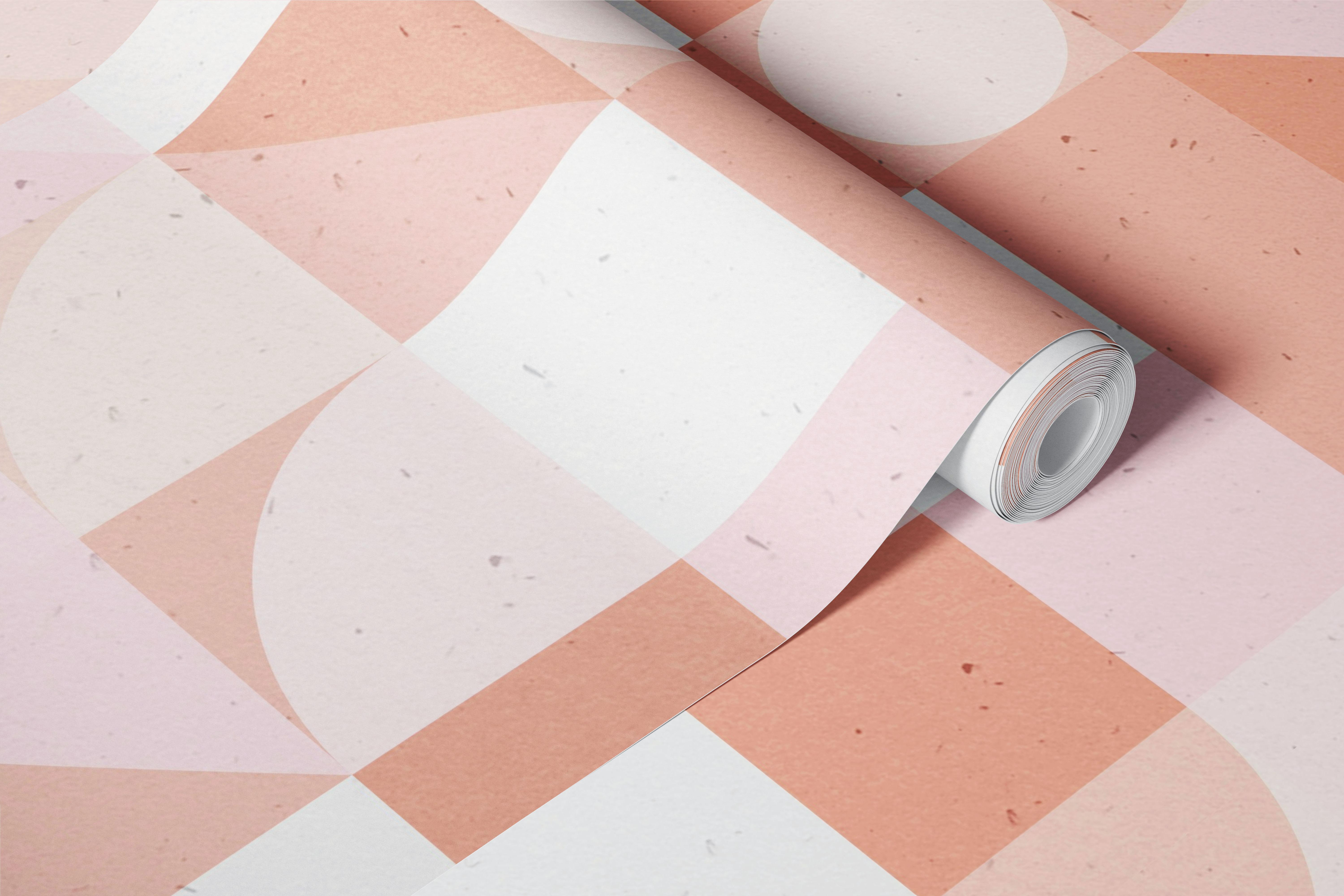 Pink geometric wallpaper in a modern room