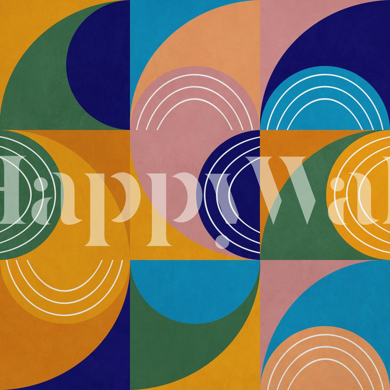 Geometric colorful curves in orange, blue, green, and pink wallpaper