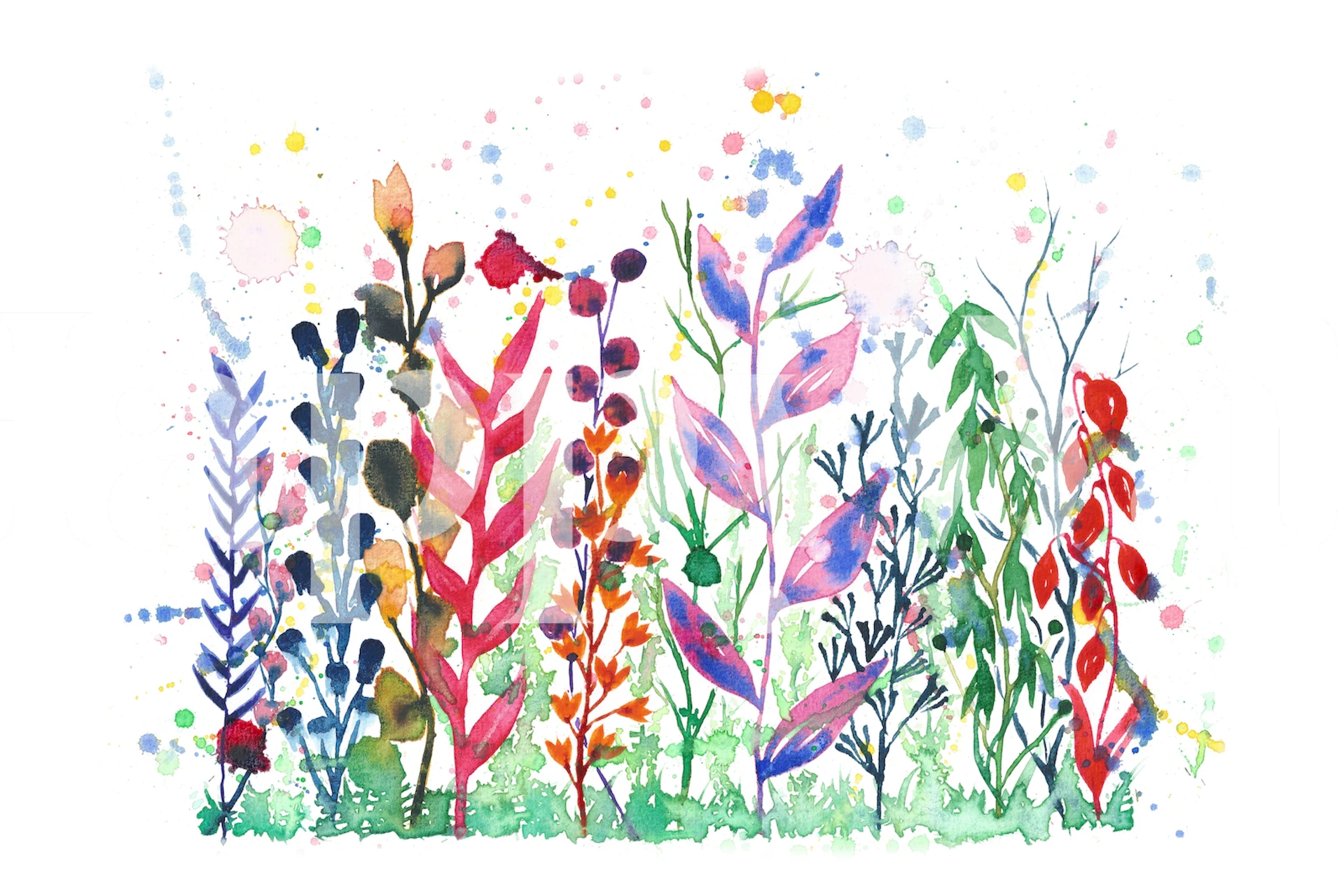 Colorful watercolor garden wallpaper in a room