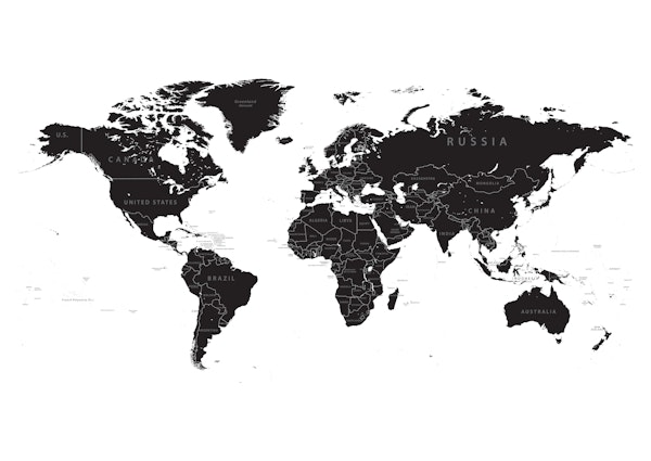 World Map Black White Grey