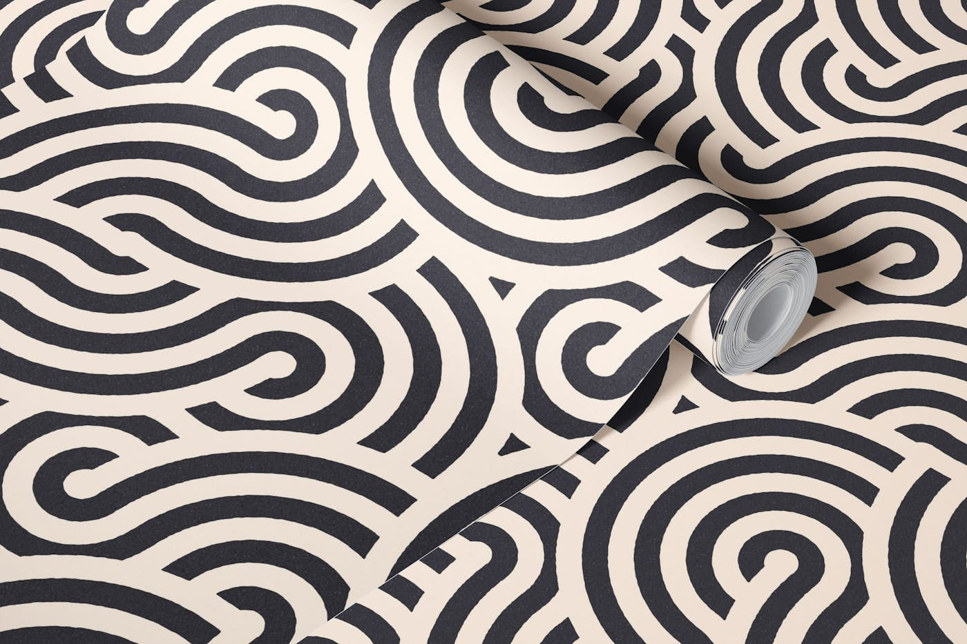 SWIRL Cream and Coal wallpaper roll