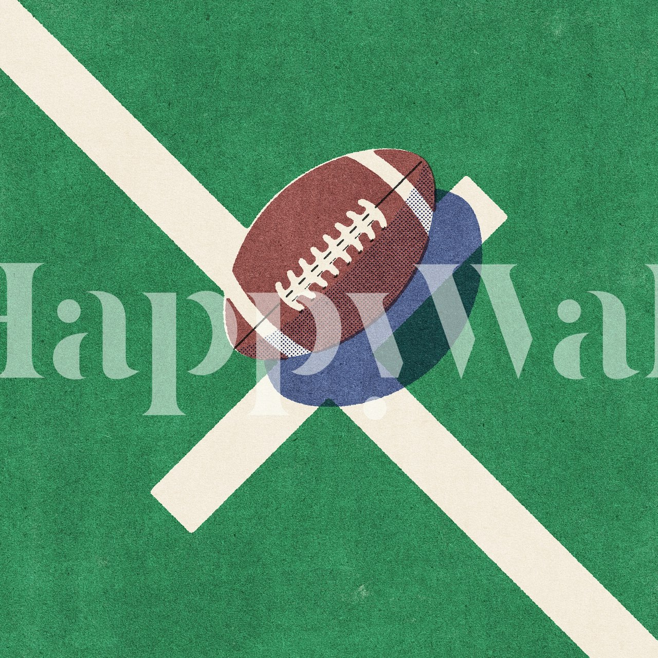 Carta da parati di football americano in stile vintage con una palla di pelle di cinghiale su un campo verde