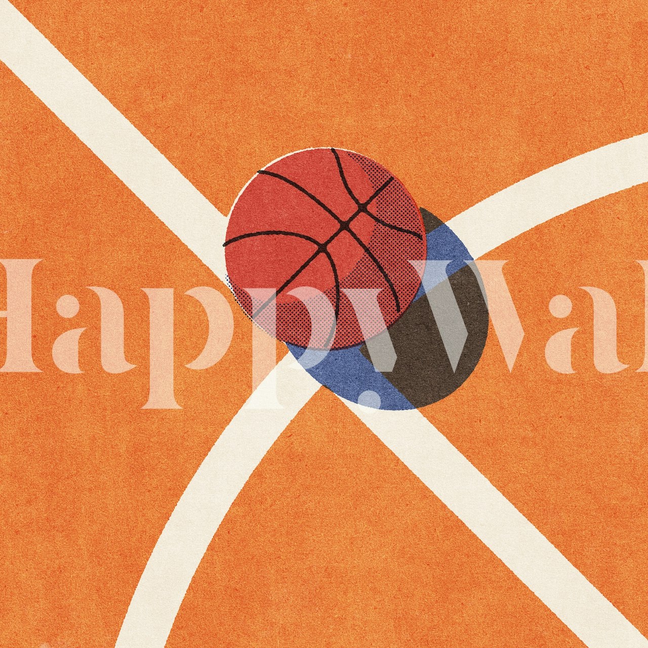Basketball on orange court with white lines wallpaper