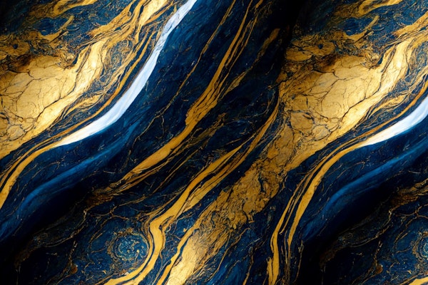 Liquid blue Moody rivers with gold gemstone