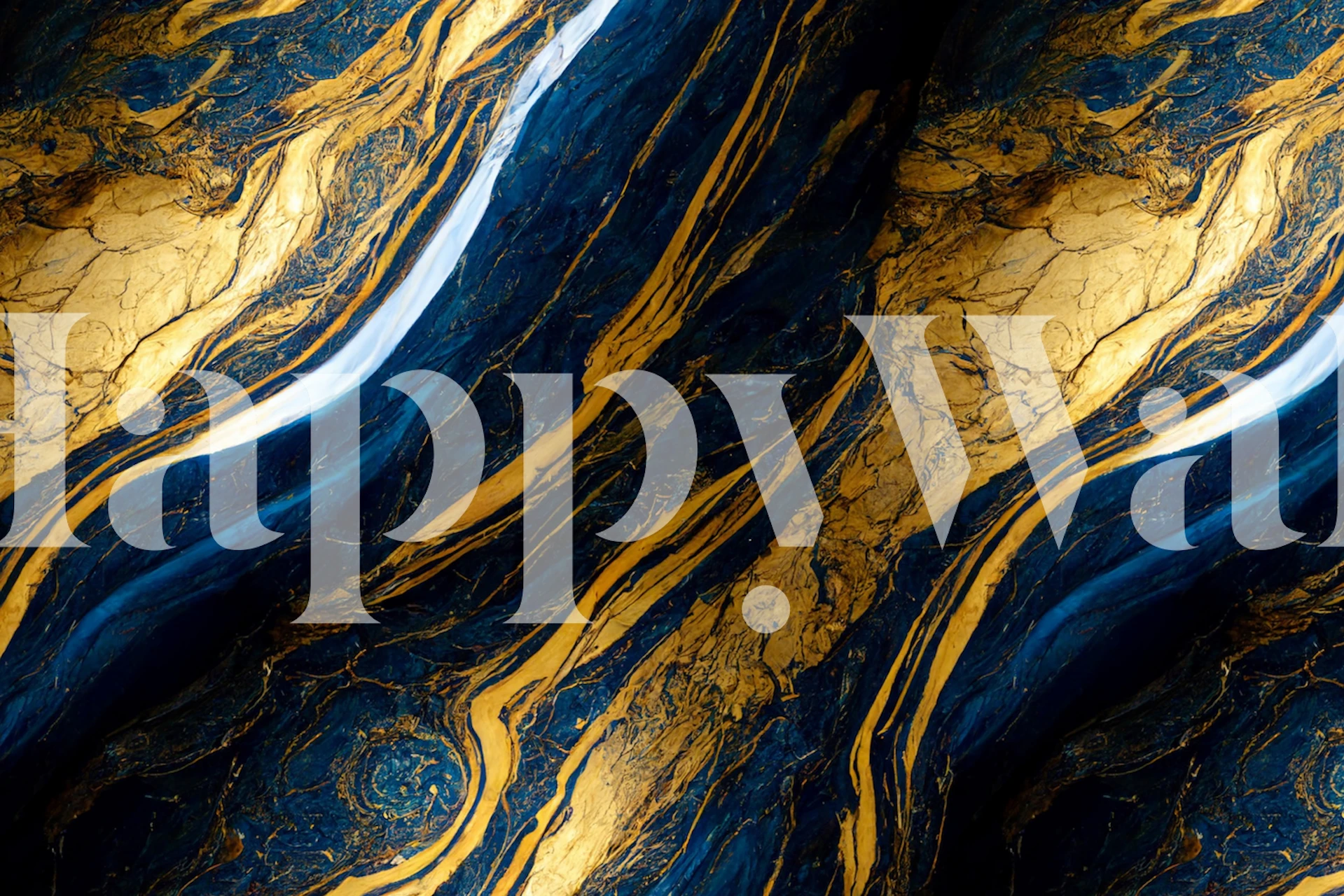 Liquid blue Moody rivers behang met gouden accenten