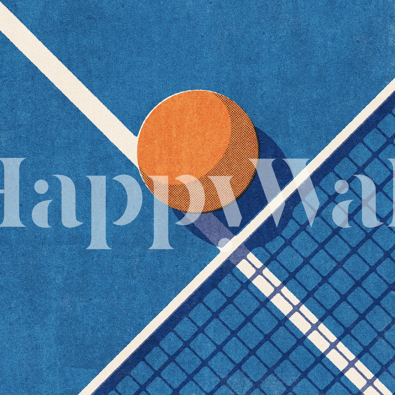 Apstraktna zidna slika s lopticom za stolni tenis i mrežom u plavoj i narančastoj boji