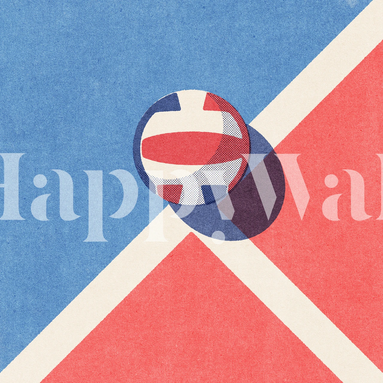 Volleyball design in red and blue geometric pattern wallpaper