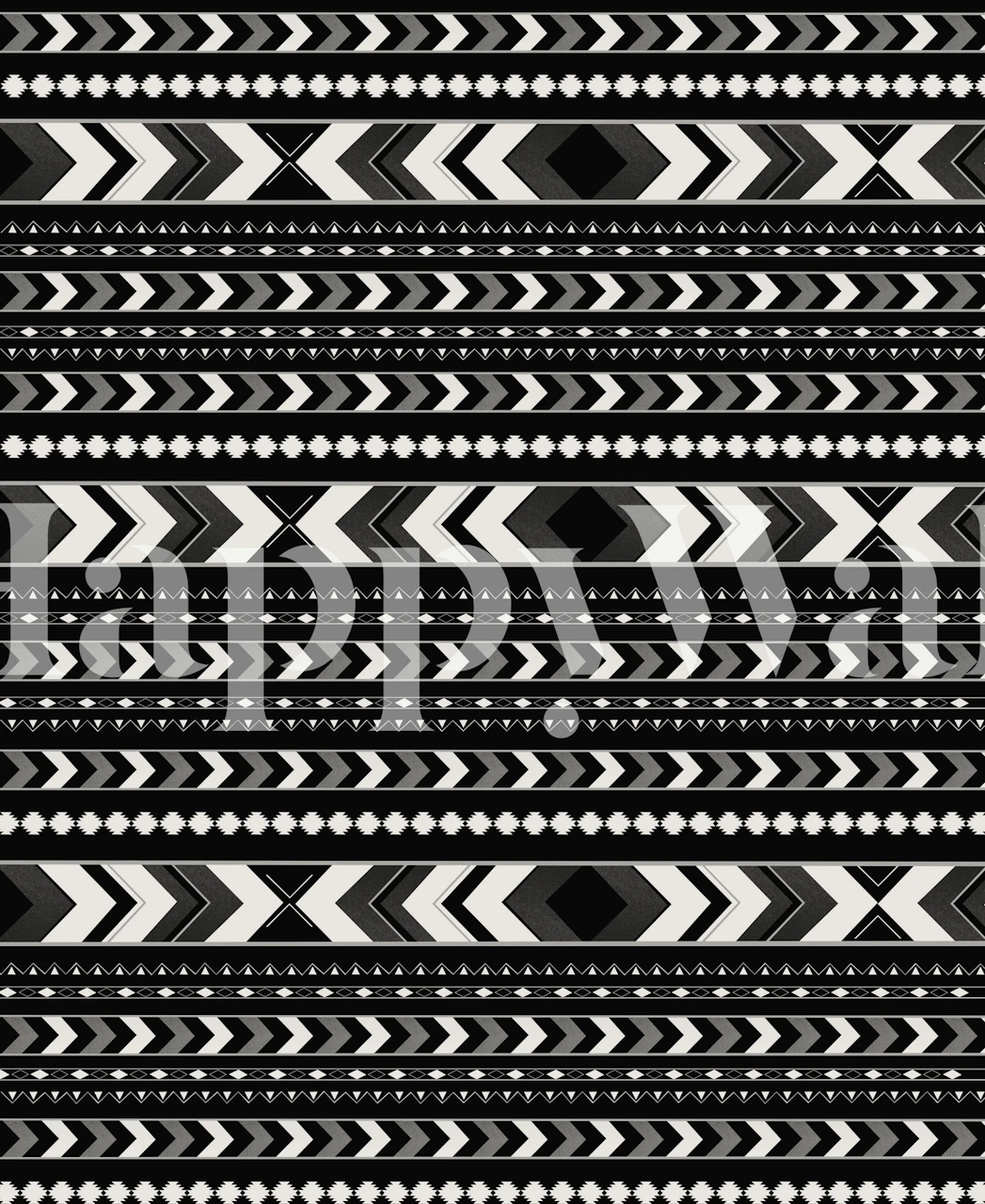 black and white tribal pattern wallpaper featuring geometric shapes and arrows