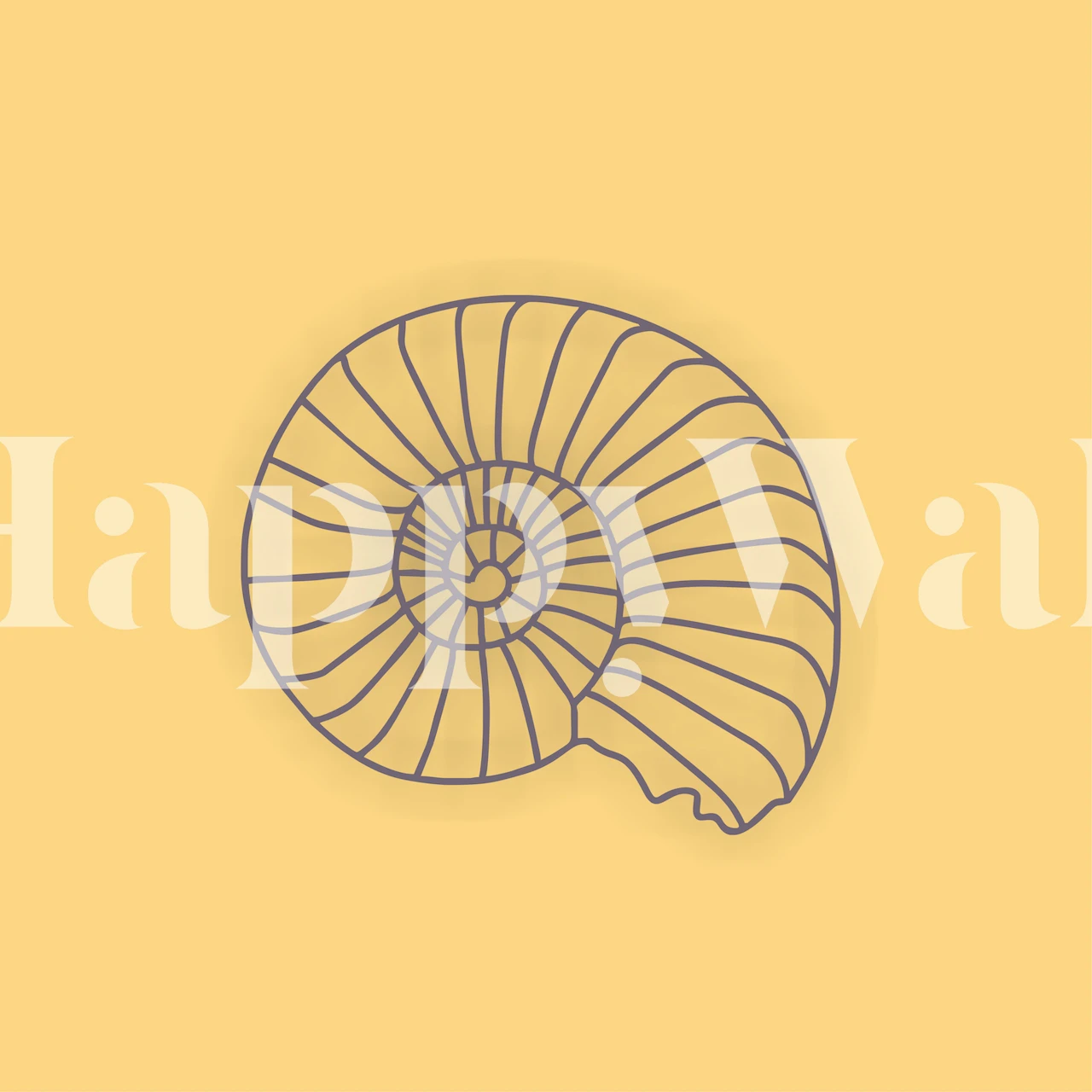 Minimalistisk safrangul vægmaleri med illustration af en muslingeskal