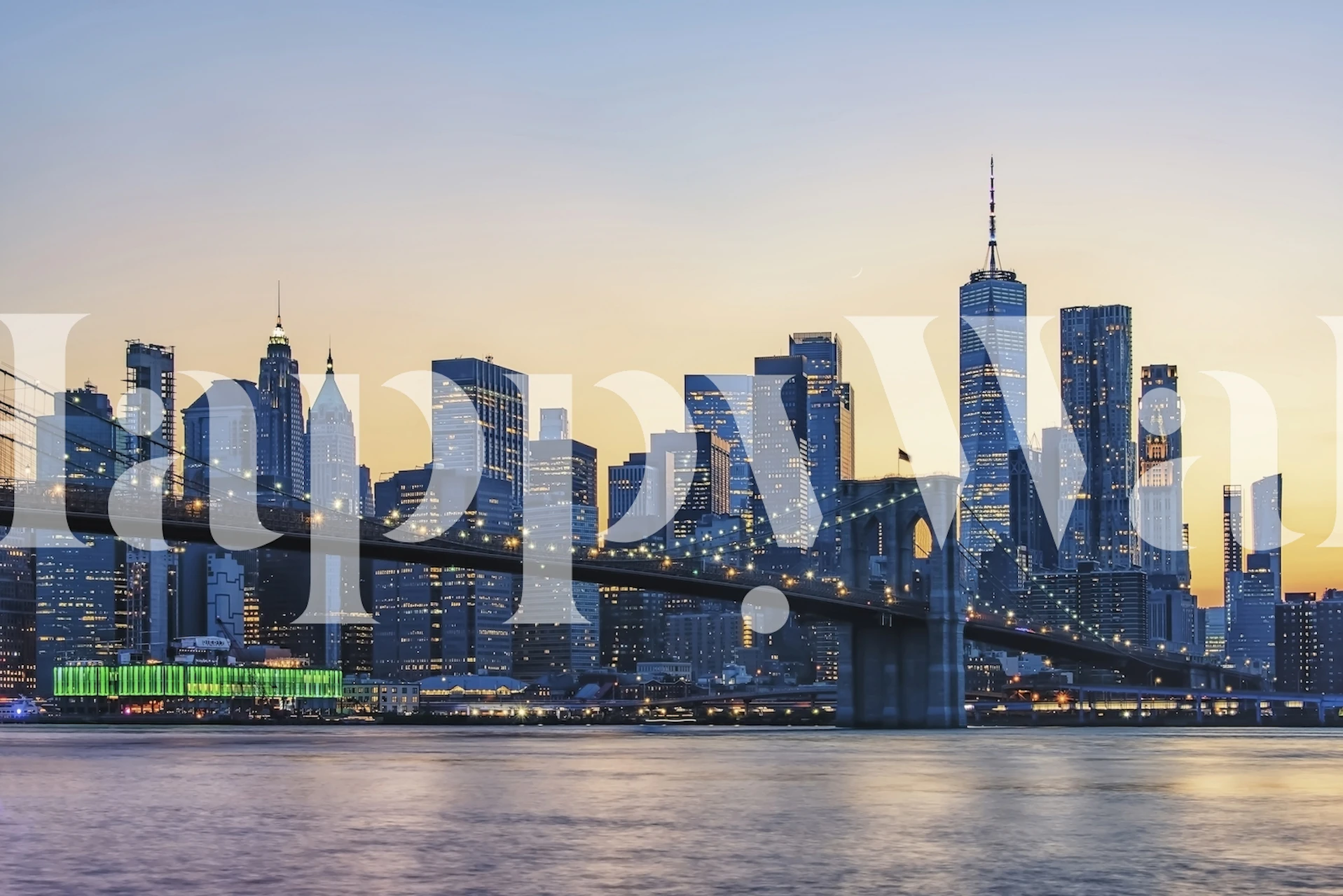 New York City skyline with a bridge at sunset wallpaper