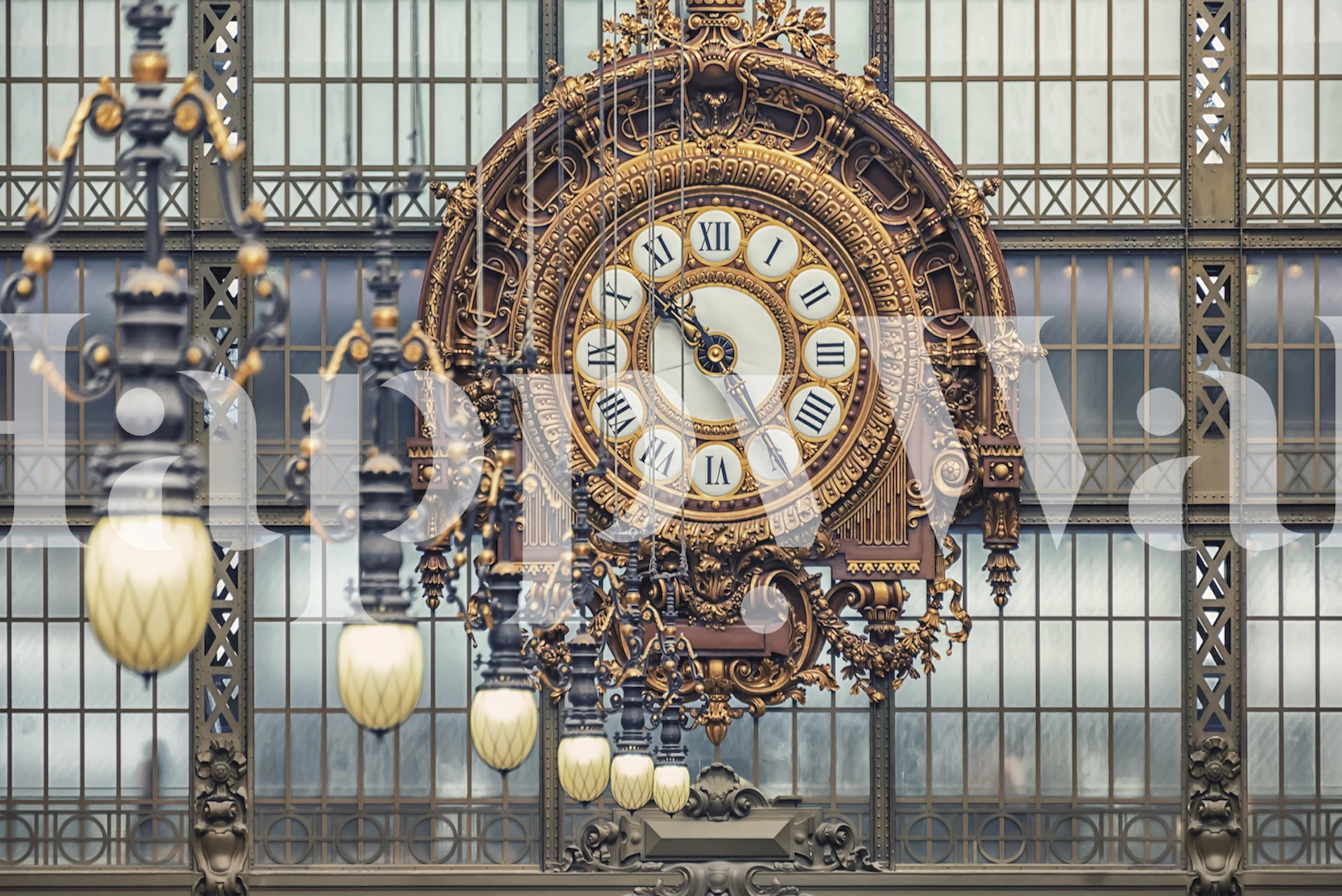 Elegant clock architecture wallpaper in a room