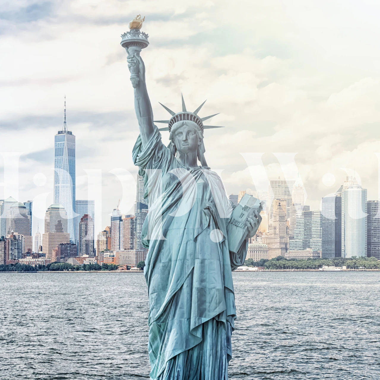 Statue of Liberty with city skyline in muted colors wallpaper