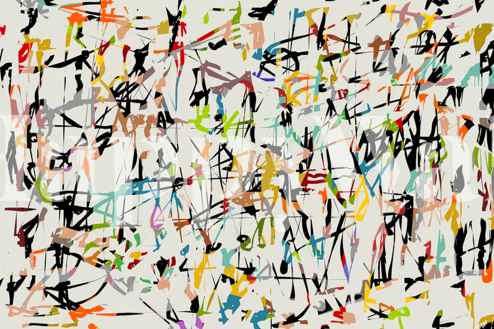 Colorful abstract doodles with black outlines on light background wallpaper