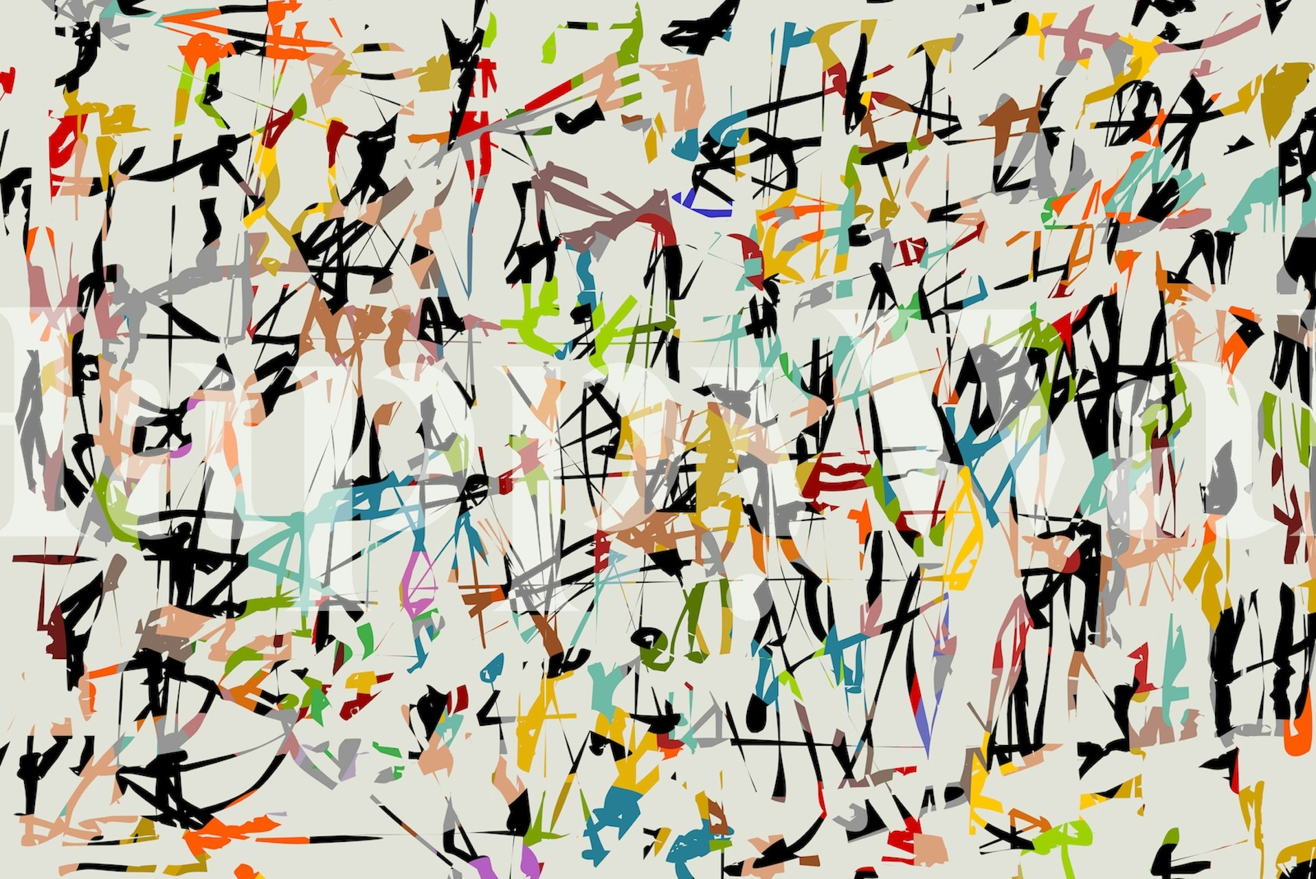 Colorful abstract doodles with black outlines on light background wallpaper