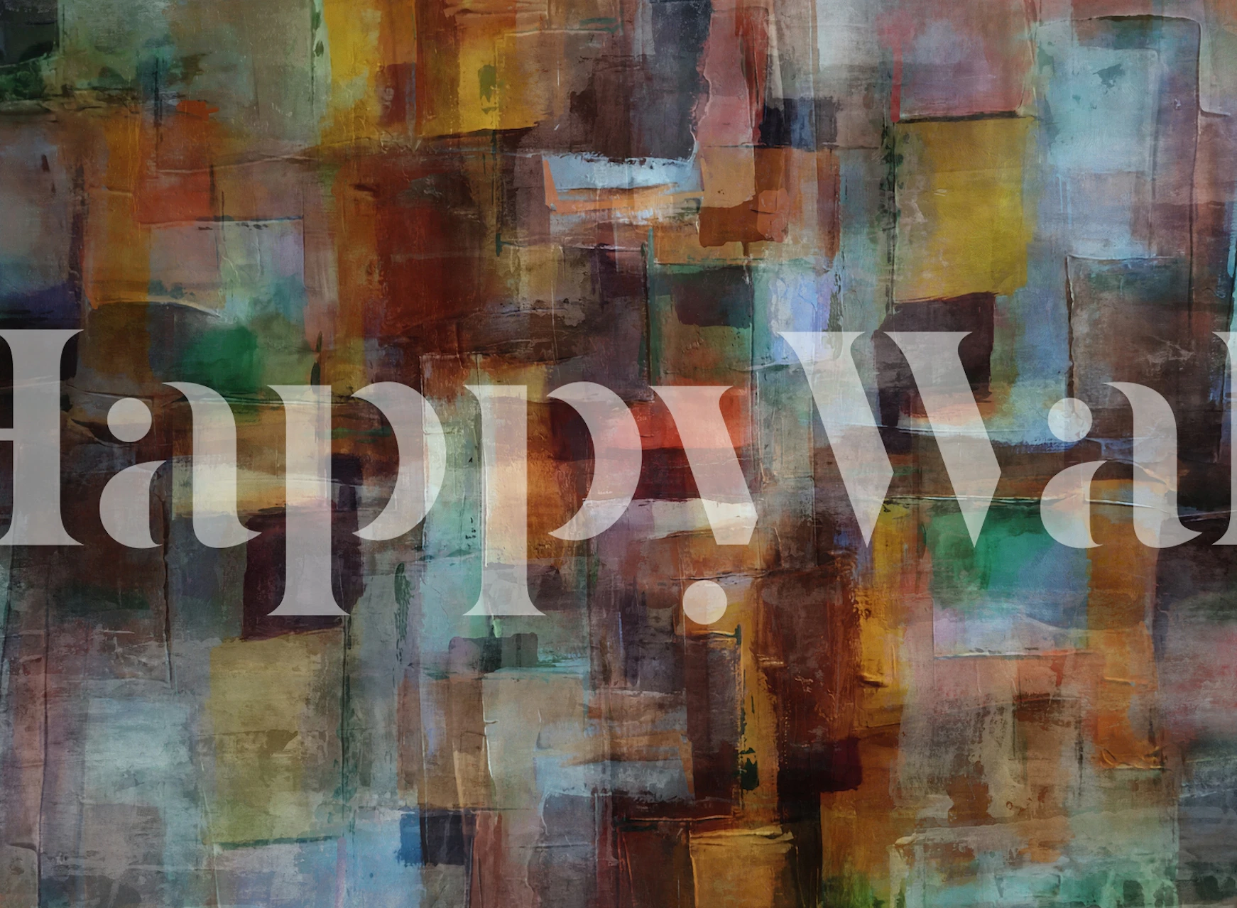 Rustic geometric pattern in earthy tones of brown, green, and blue wallpaper