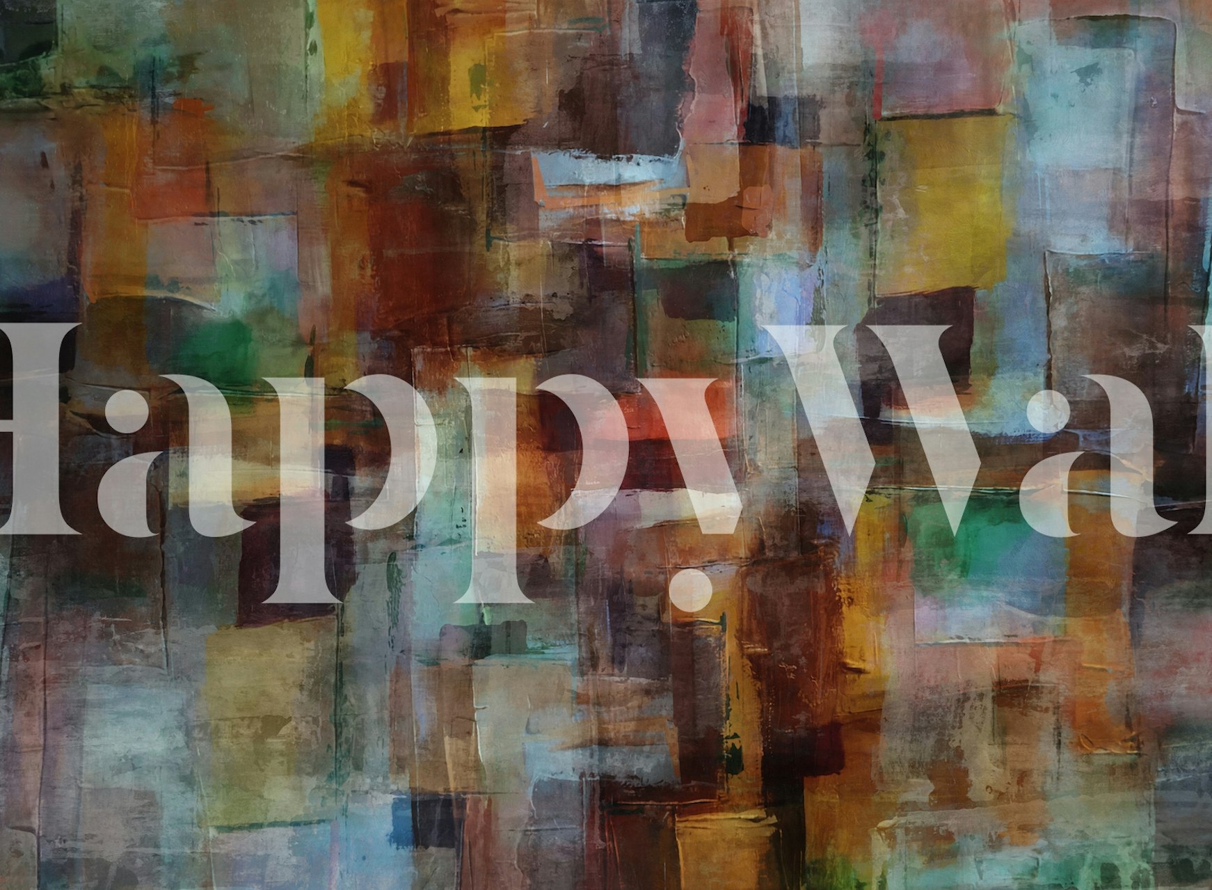 Rustic geometric pattern in earthy tones of brown, green, and blue wallpaper