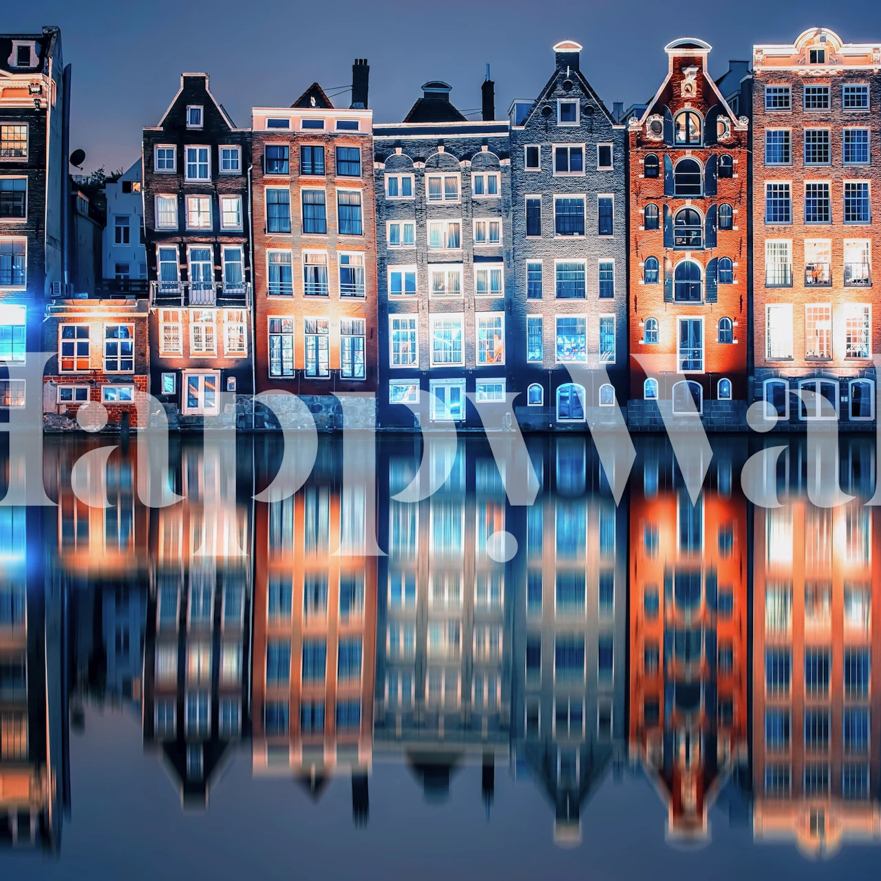 Amsterdam canal night scene wallpaper with colorful buildings and reflections