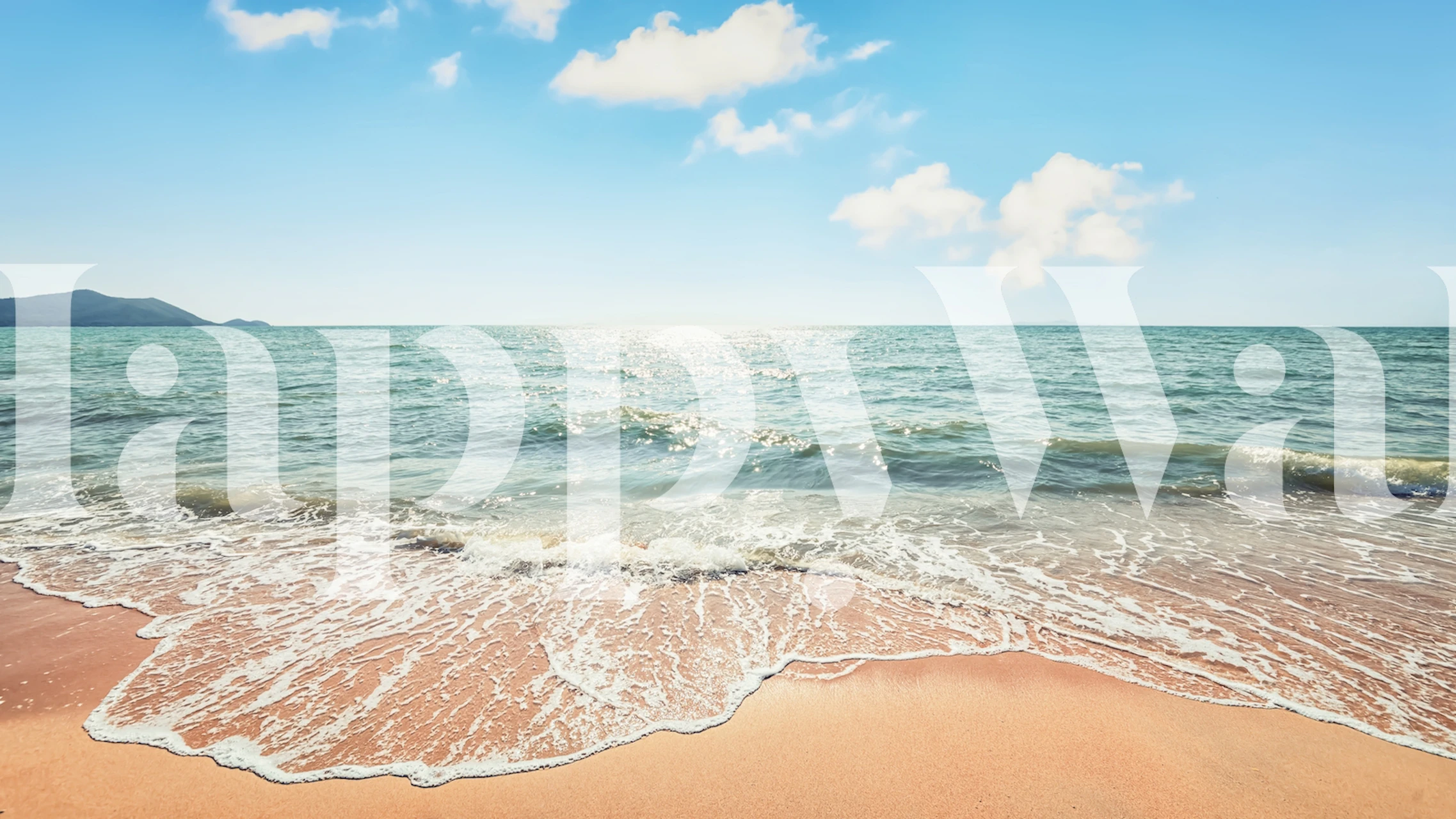 Beach ocean view with sandy shore and blue sky wallpaper