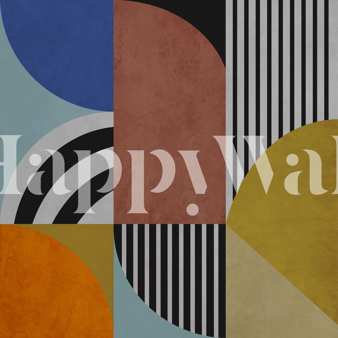 Colorful geometric shapes in bold colors: blue, yellow, black, and orange wallpaper