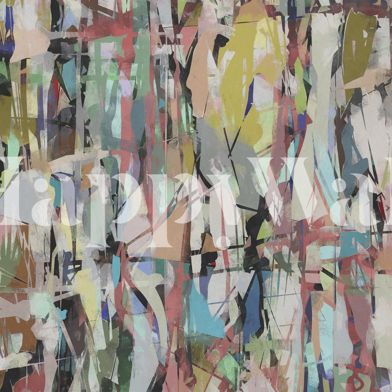 Abstrakt vægmaleri i Pollock-stil med sprøjt i levende farver