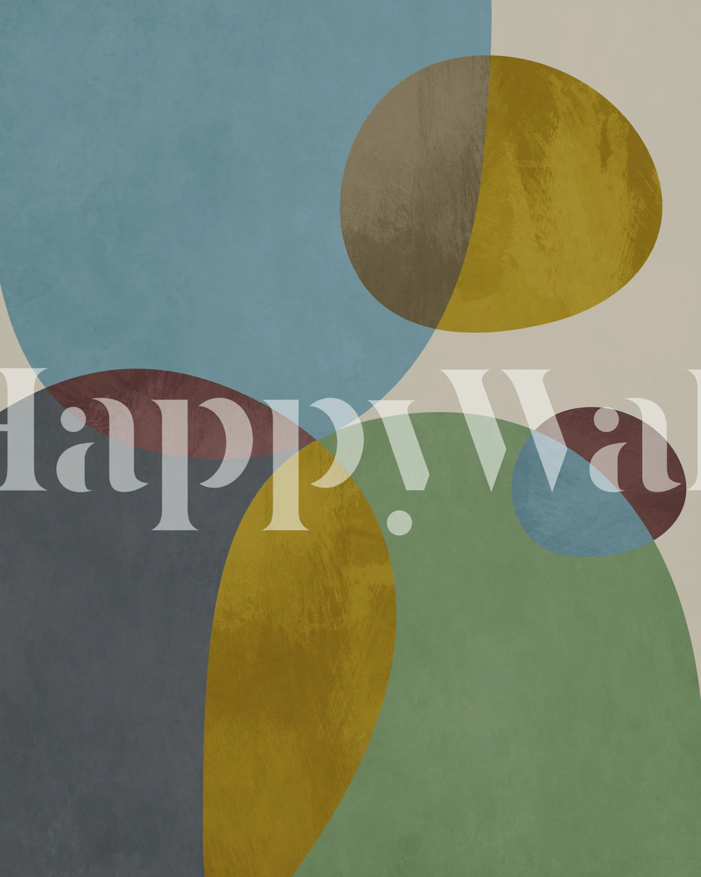 Colorful abstract shapes in blue, green, yellow, and maroon wallpaper