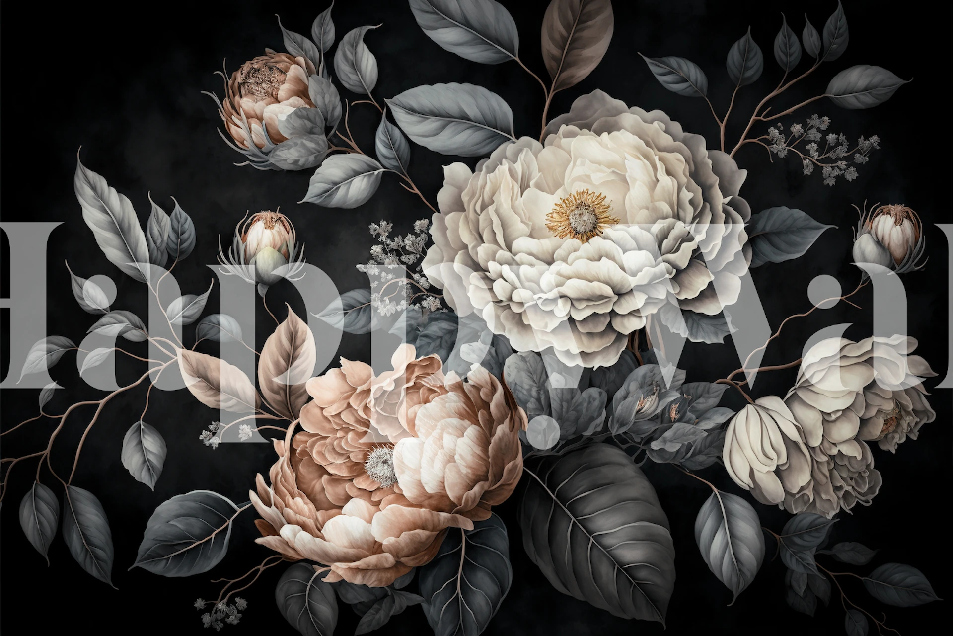 Tapeta Moody Baroque Large Blooms v místnosti