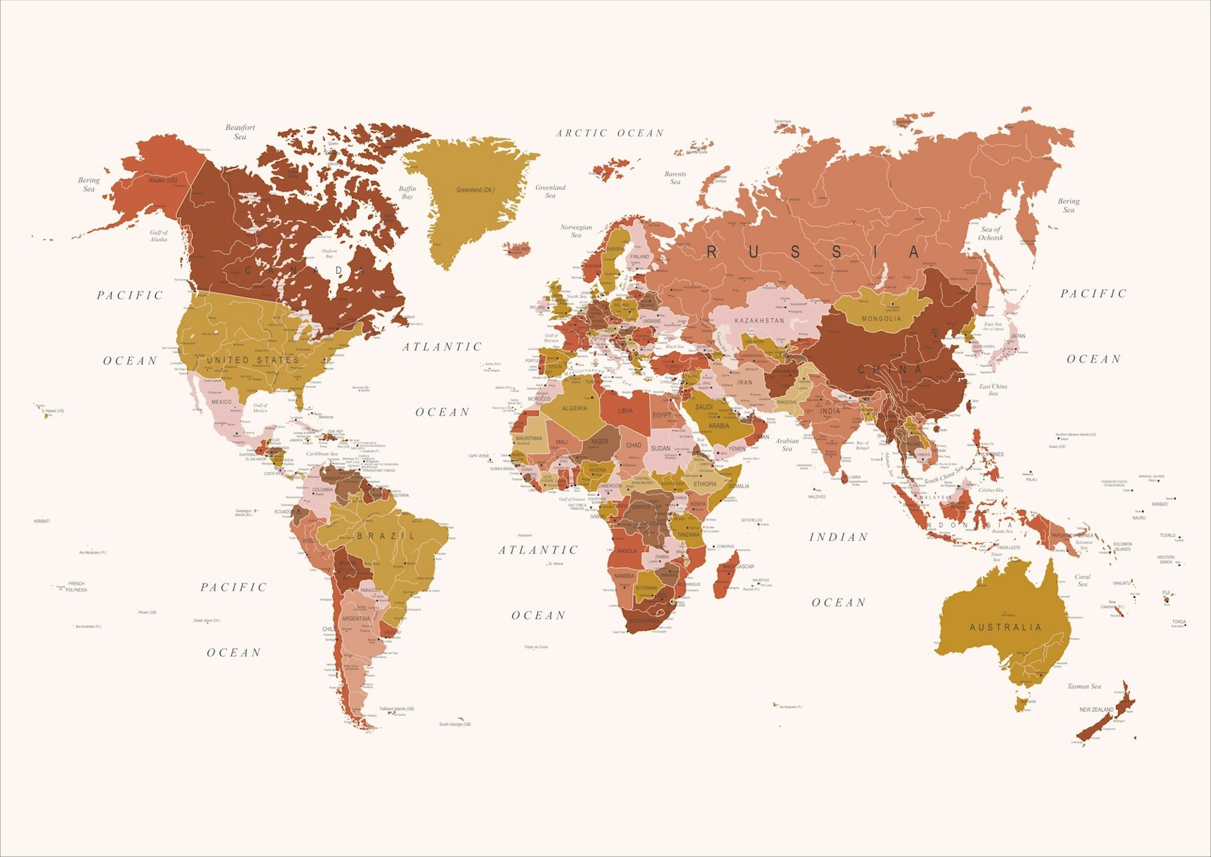 World Map Mustard Pink wallpaper Free shipping Happywall