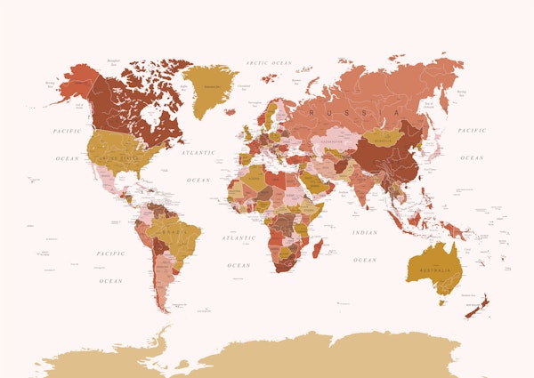 World Map Mustard Pink