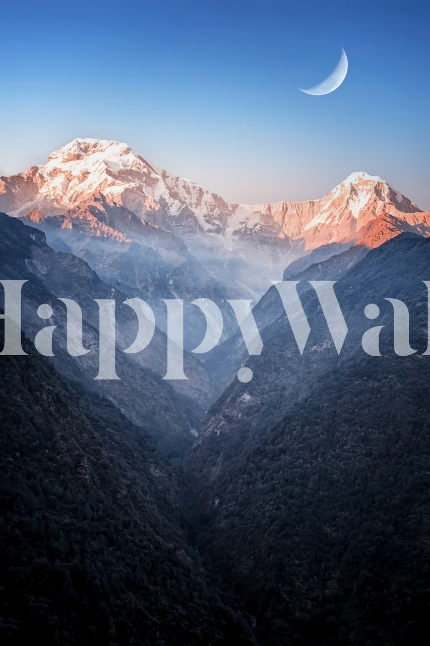 Himalayan mountain sunset with orange and blue hues wallpaper