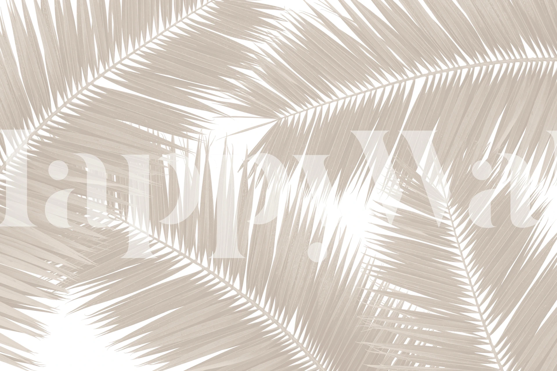 Blødt beige palmeblade vægmaleri med delikate illustrationer