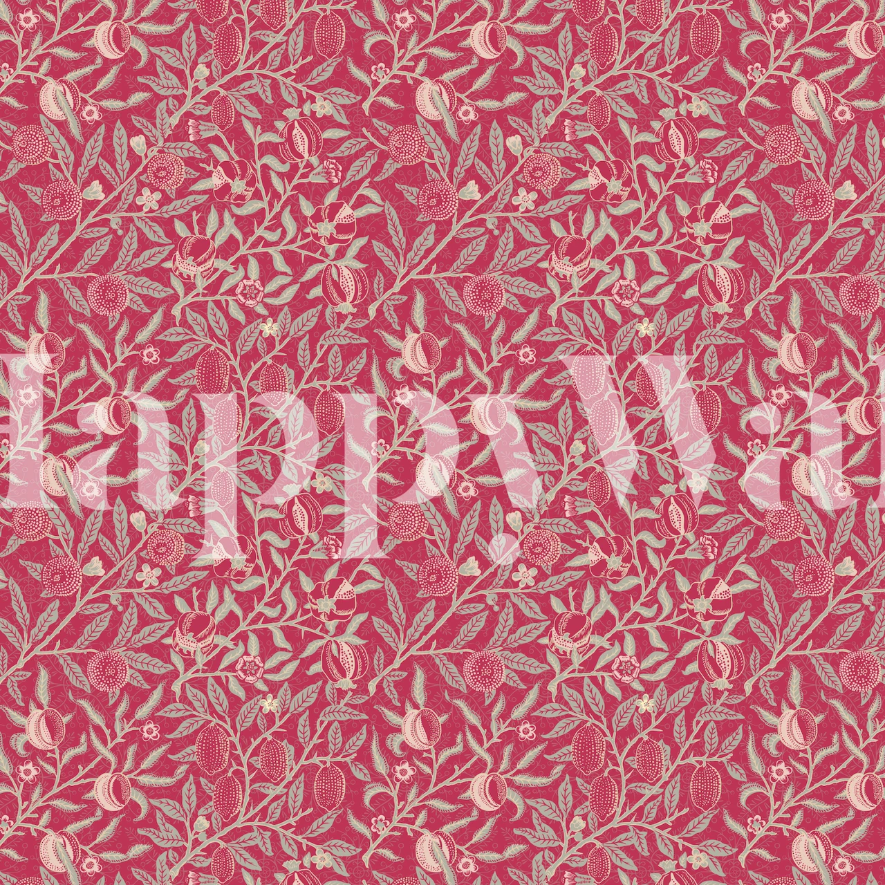 Floral pattern with magenta blossoms and green leaves wallpaper