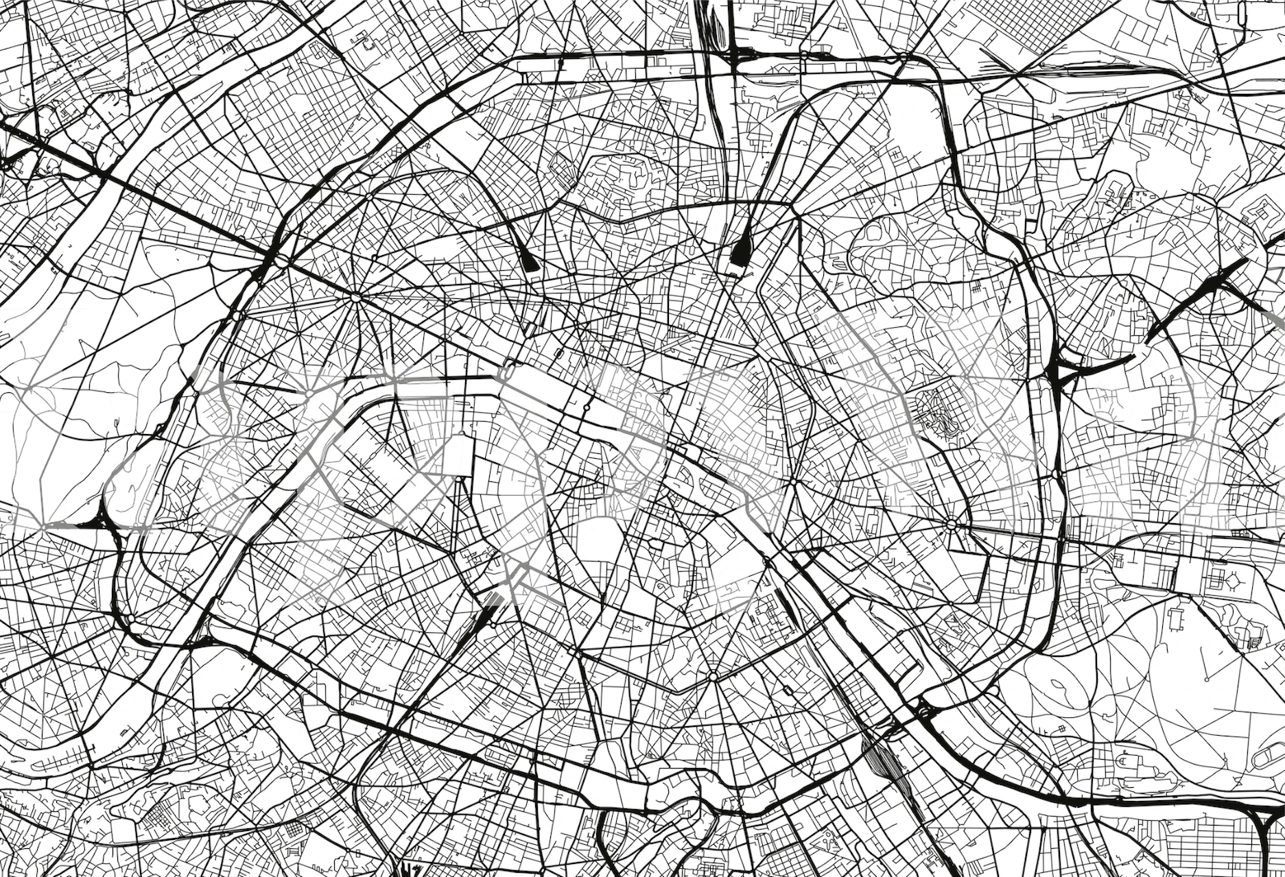 Detailed black and white Paris map design wallpaper