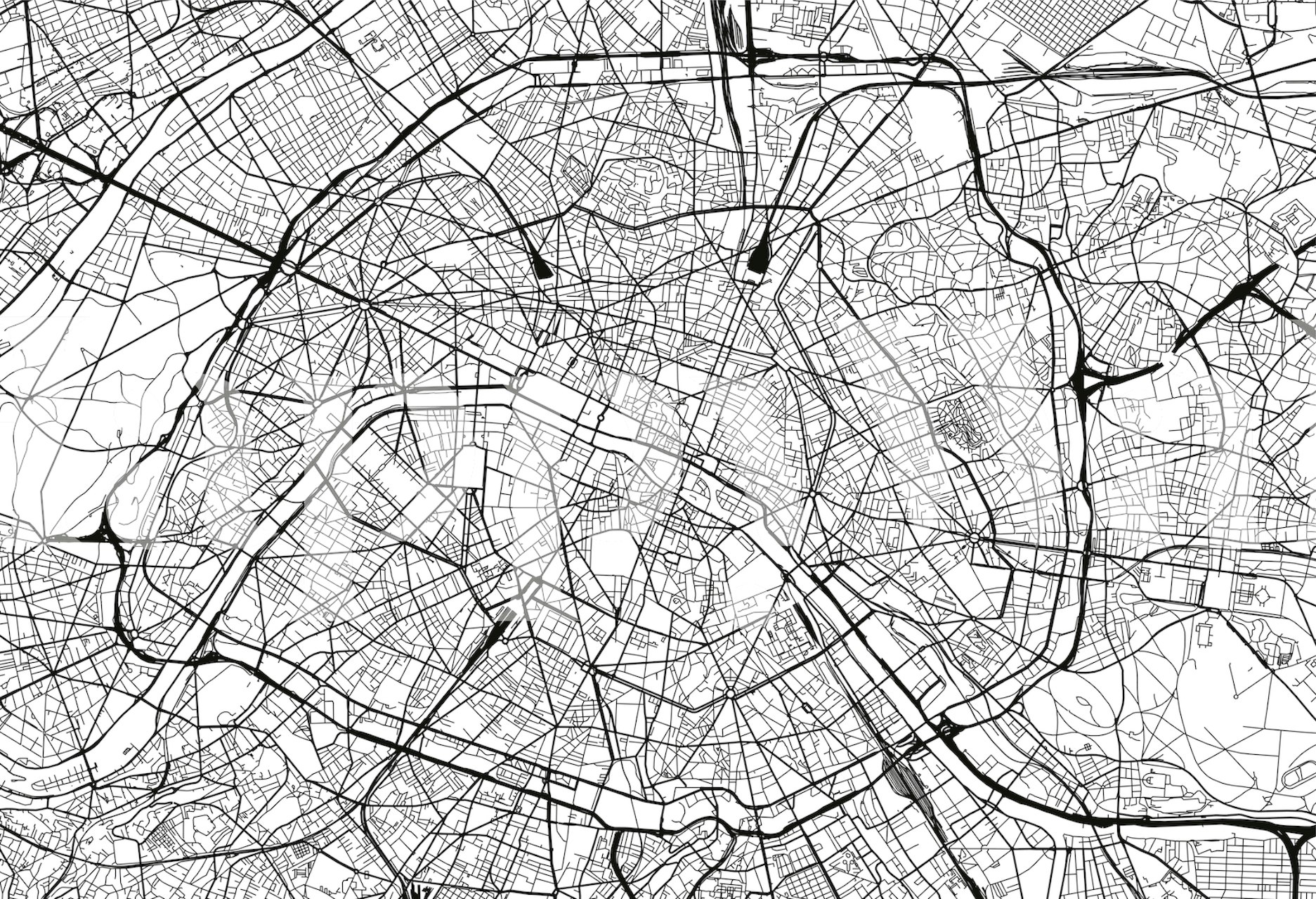 Detailed black and white Paris map design wallpaper
