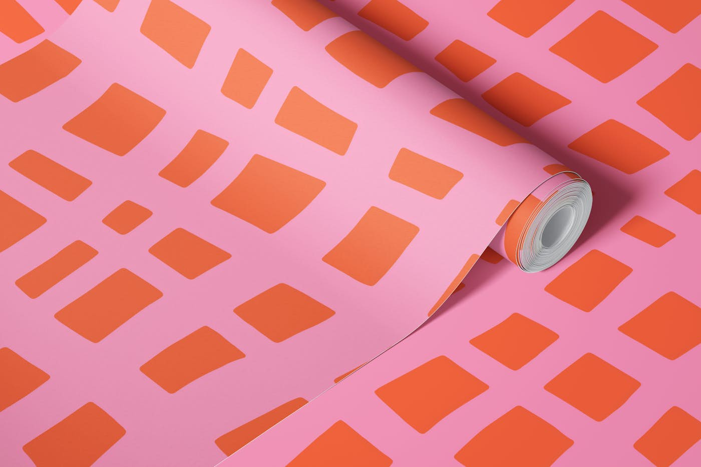 Retro grid pattern orange pink wallpaper roll