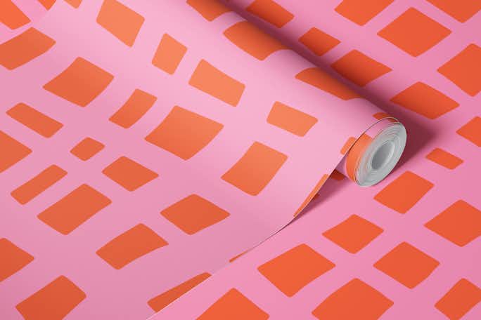 Retro grid pattern orange pinkwallpaper roll