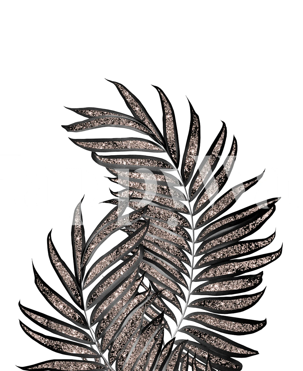 Black palm leaves with rose gold glitter wallpaper