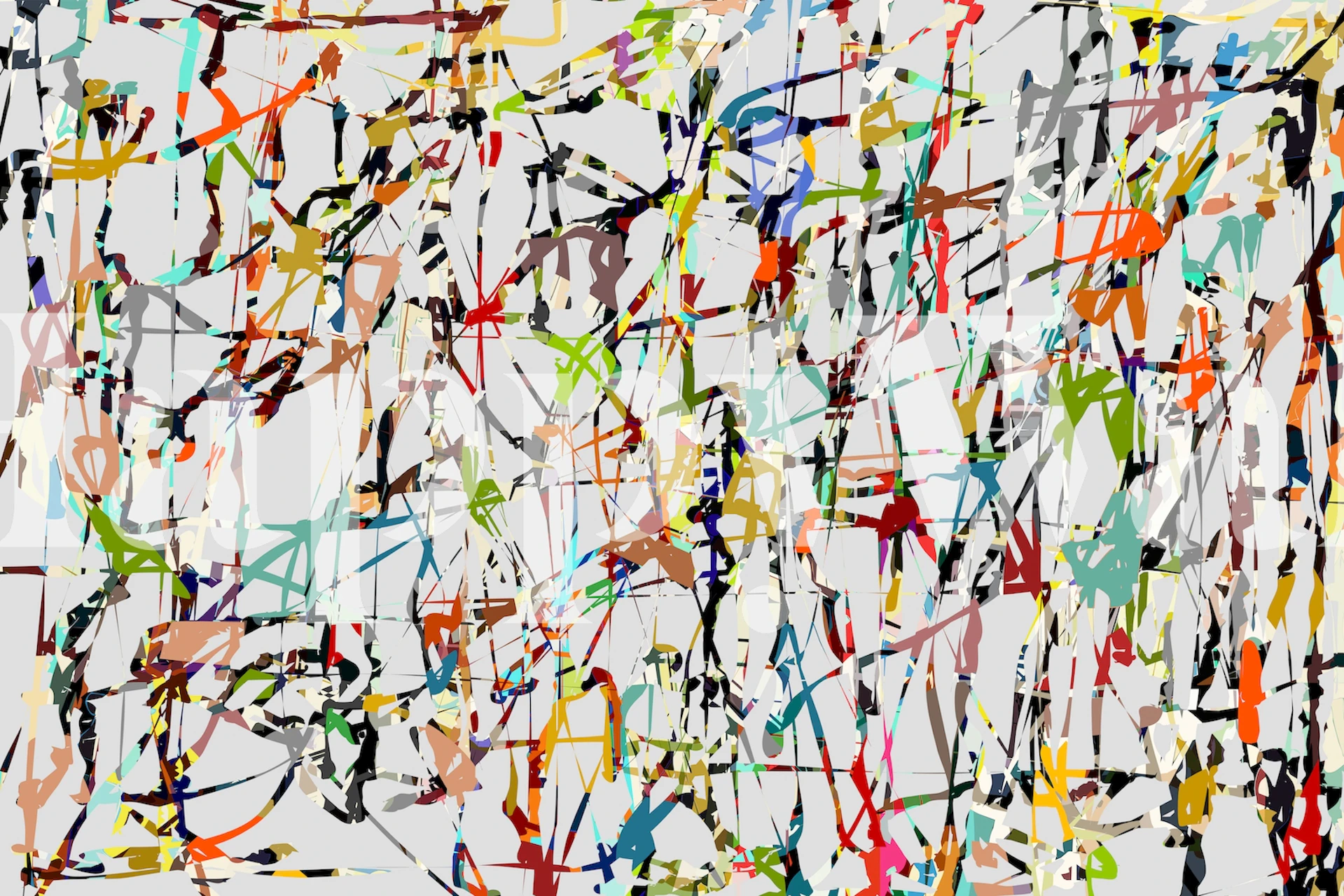 Colorful abstract shapes and lines on light gray wallpaper