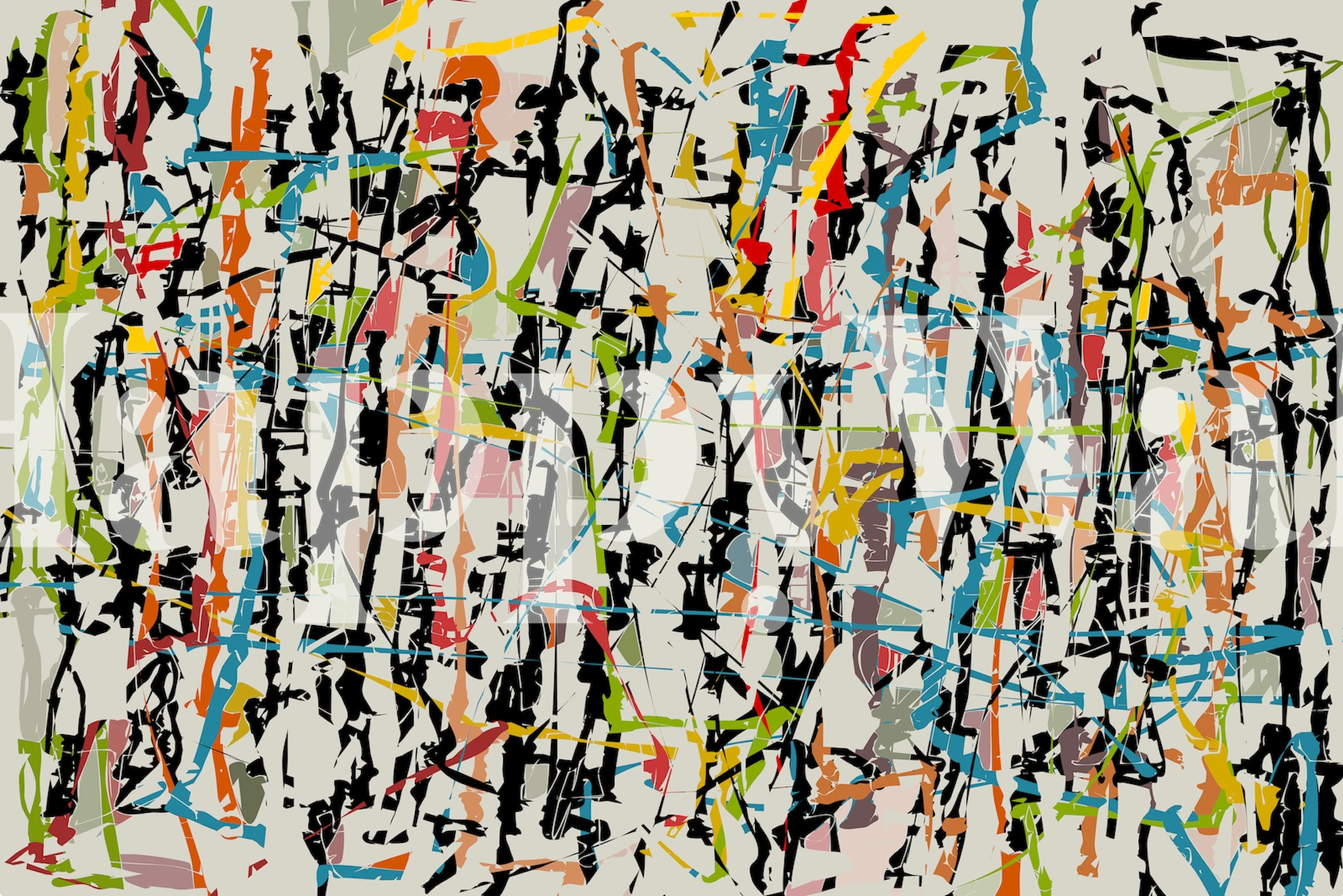 Colorful abstract brush stroke patterns in black, white, and primary colors wallpaper