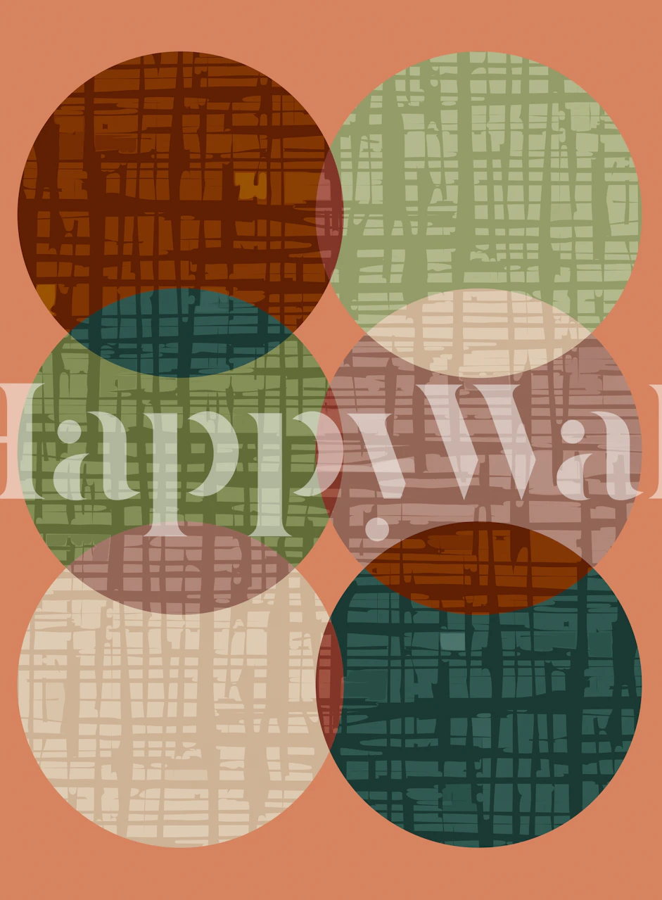 Colorful overlapping circles with textured patterns in earthy tones wallpaper