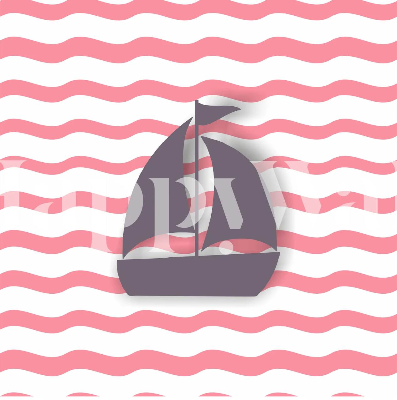 Pink white ocean boat wallpaper in a room
