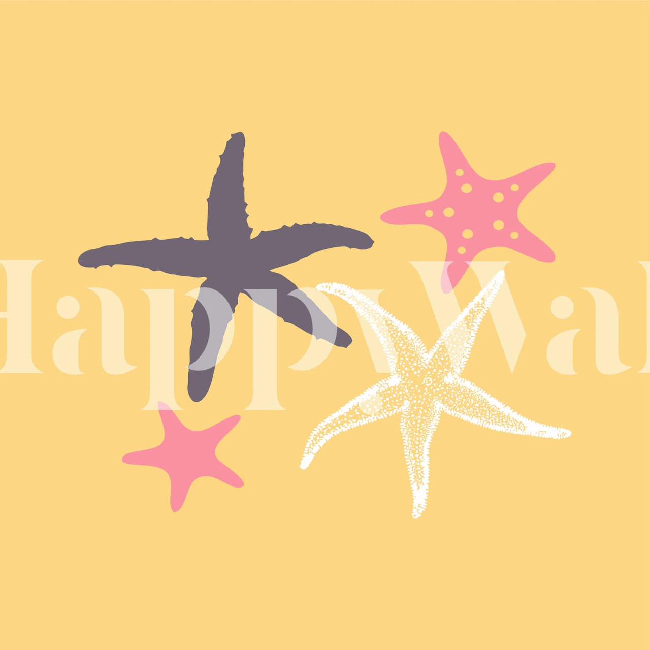 Yellow background with pink and purple starfish wallpaper